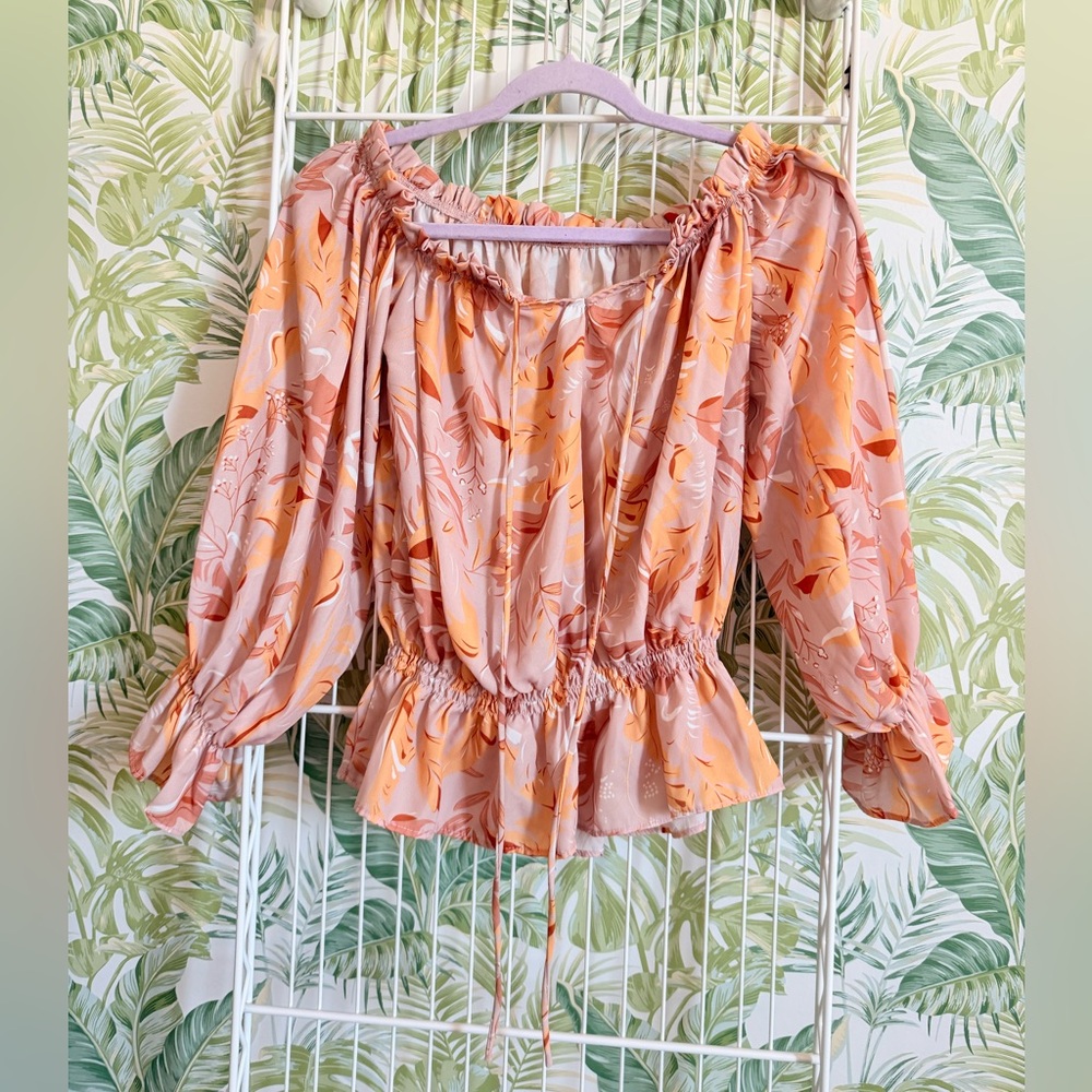 Peach and Orange Flowy Blouse (Medium)